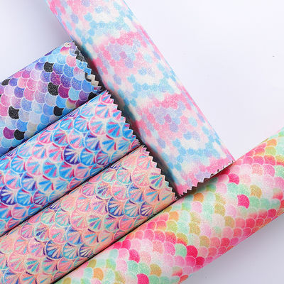 0.5mm Glitter PU Leather Brushed Mermaid Fish Scale PU پوست مصنوعی