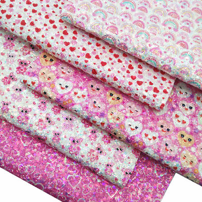 چاپ شده رنگ صورتی PU پلی اورتان چرم درخشش روز ولنتاین شکل عشق گریتل