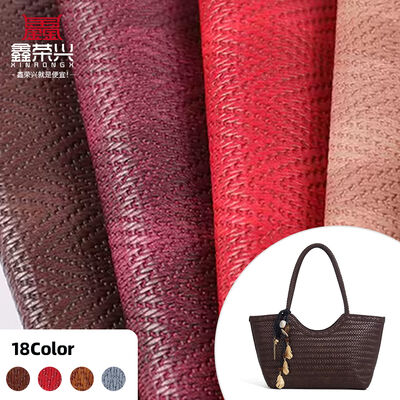 PVC Printed Woven Pattern Artificial Synthetic Leather for Bag Packing Box Sofa Chair Belt Faux Leather Fabric Materials