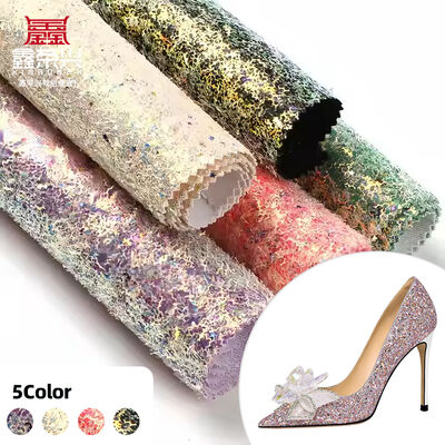 PU Sparkly Shiny Glitter Fabric Sheets Waterproof Chunky Synthetic Leather for Shoes Bow Crafts Hat Faux Decorative Lining