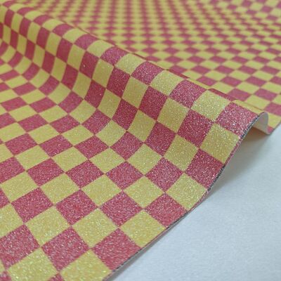 پارچه چرم پی وی سی پی وی سی پریمیوم Glitter Checker برای کیف، کیف پول، کفش و لوازم جانبی مد
