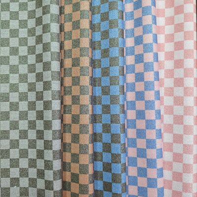 پارچه چرم پی وی سی پی وی سی پریمیوم Glitter Checker برای کیف، کیف پول، کفش و لوازم جانبی مد