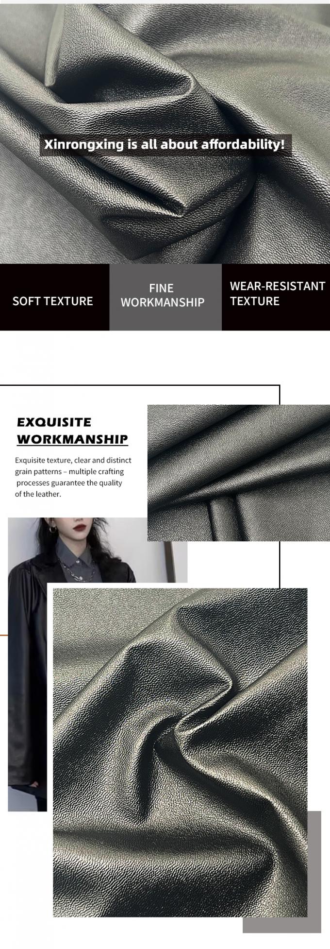 PVC پوست گوسفند دانه پوست جعلی کشش سیاه شدن ضد آب پوست مصنوعی برای پوشاک لباس شلوار لباس 5