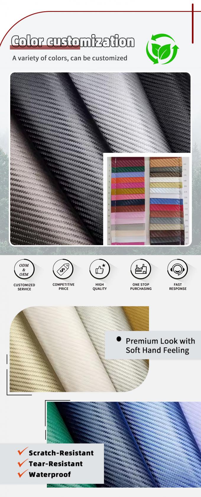 1.0mm ضخیم فیبر کربن PU پوست مصنوعی برای کیف کیف پول کمربند ماشین بوتیک مواد چرم جعلی 4