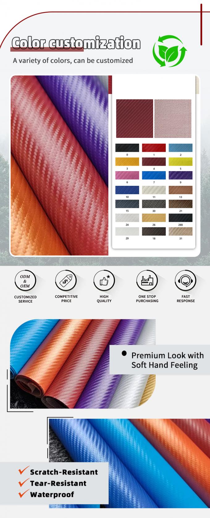 چرم مصنوعی بافت فیبر کربن مصنوعی رنگ روشن PVC چرم مصنوعی کفش کوسن داخلی خودرو پارچه تزئینی 4