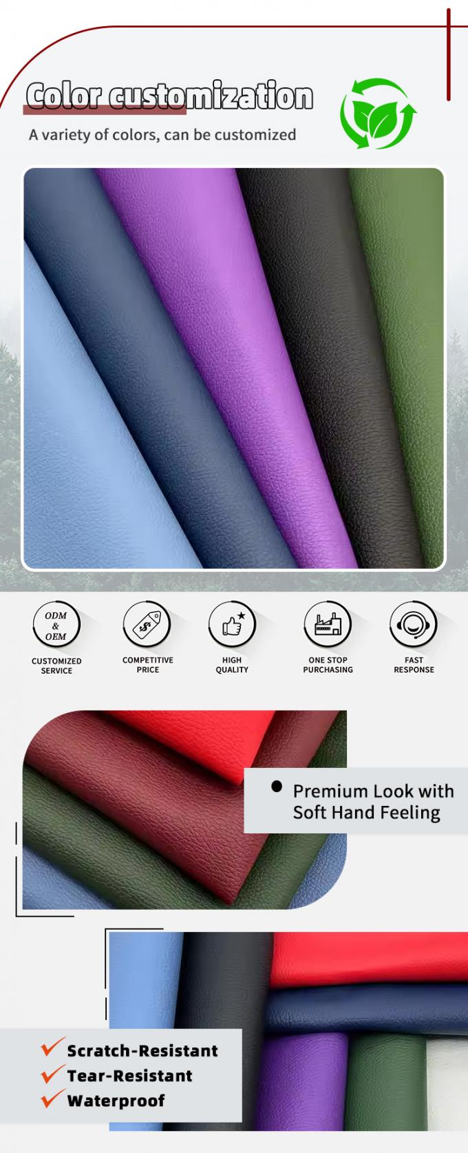 D90 لیچی پارچه چرم جعلی 150CM گسترده PVC چرم مصنوعی مصنوعی برای کیف مبل صندلی ماشین کفپوش مبل 4