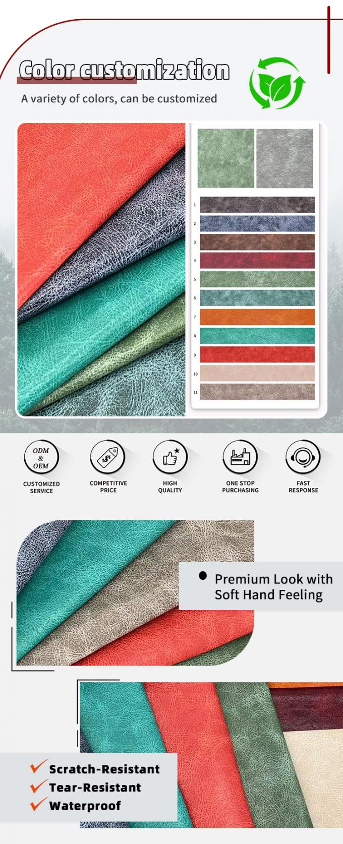 PVC چاپ شده پارچه پوست مصنوعی روغن شکستن الگوی ضد آب برای نوت بوک / میز مات / تلفن پوسته بسته بندی جعبه برای کیسه های صنایع دستی 4