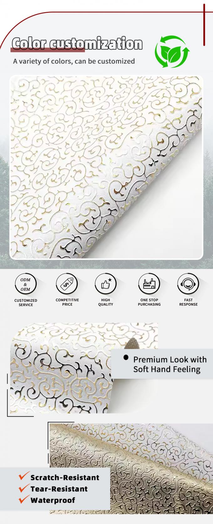 عمده فروشی PVC فیلم طلایی سبک برجسته پوست مصنوعی مصنوعی برای کیف بسته بندی جعبه کفش نوار پارچه 4