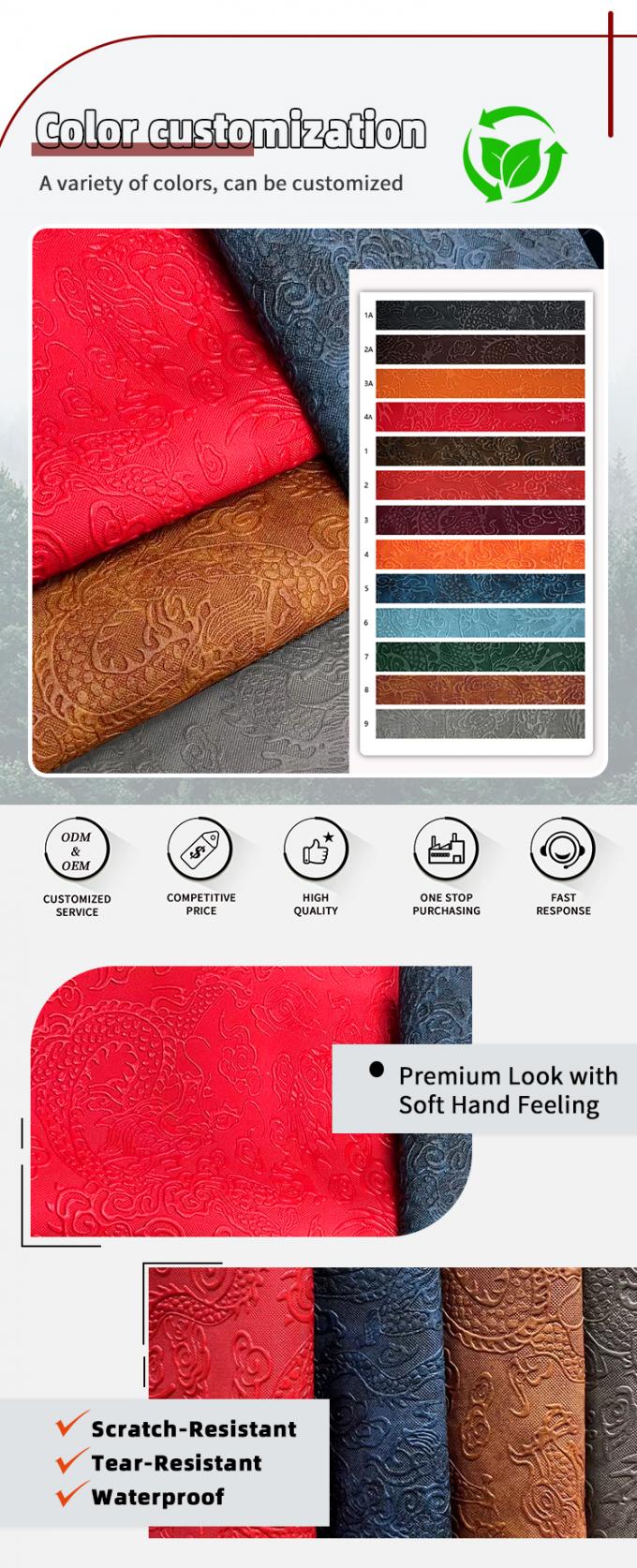 PVC Printed Dragon Pattern Embossed Synthetic Leather Durable Faux Leather Fabric for Notebook Table Mat Phone Upholstery Lining 4