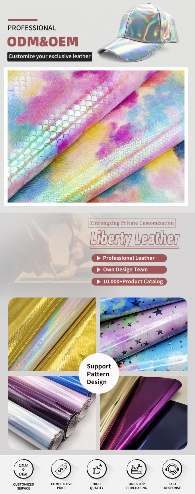 چرم مصنوعی برجسته آینه رنگین کمانی PU ویژه برای کیف دستی، کیف، کفش، کیف لوازم آرایش 4