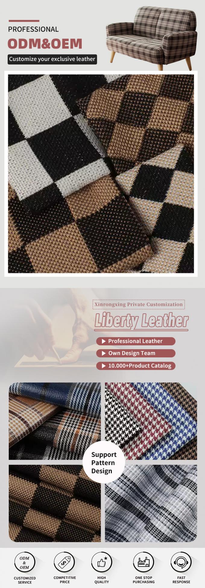 پارچه کتان شطرنجی ضخامت 1.0 میلی‌متر، ضدآب، کشسان، کرک‌دار، مناسب برای فضای باز، برای مبل، کیف، کمربند ایمنی صندلی ماشین، چرم مصنوعی با بافت پشتی 4