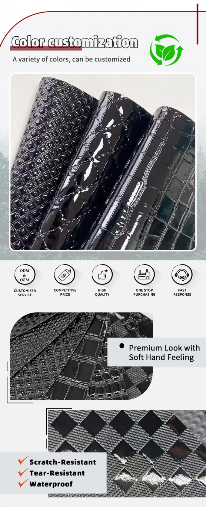 چرم مصنوعی برجسته بافت کروکودیل براق برای تزئین کیف و کفش، هندسه دانه ای، حیوانات، پارچه چرم مصنوعی برای صنایع دستی 4
