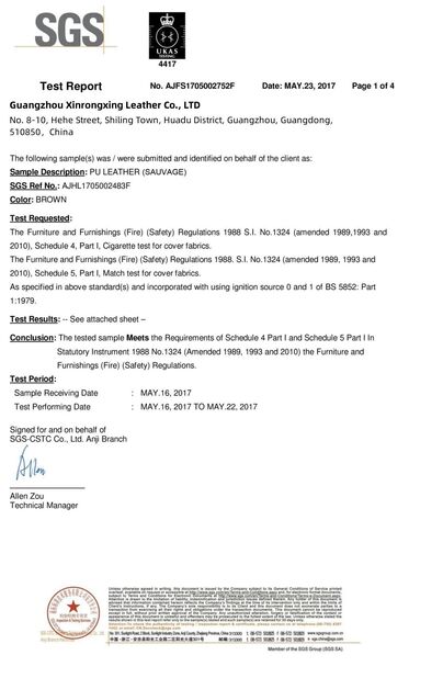 چین Guangzhou Xinrongxing Leather Co., Ltd. گواهینامه ها